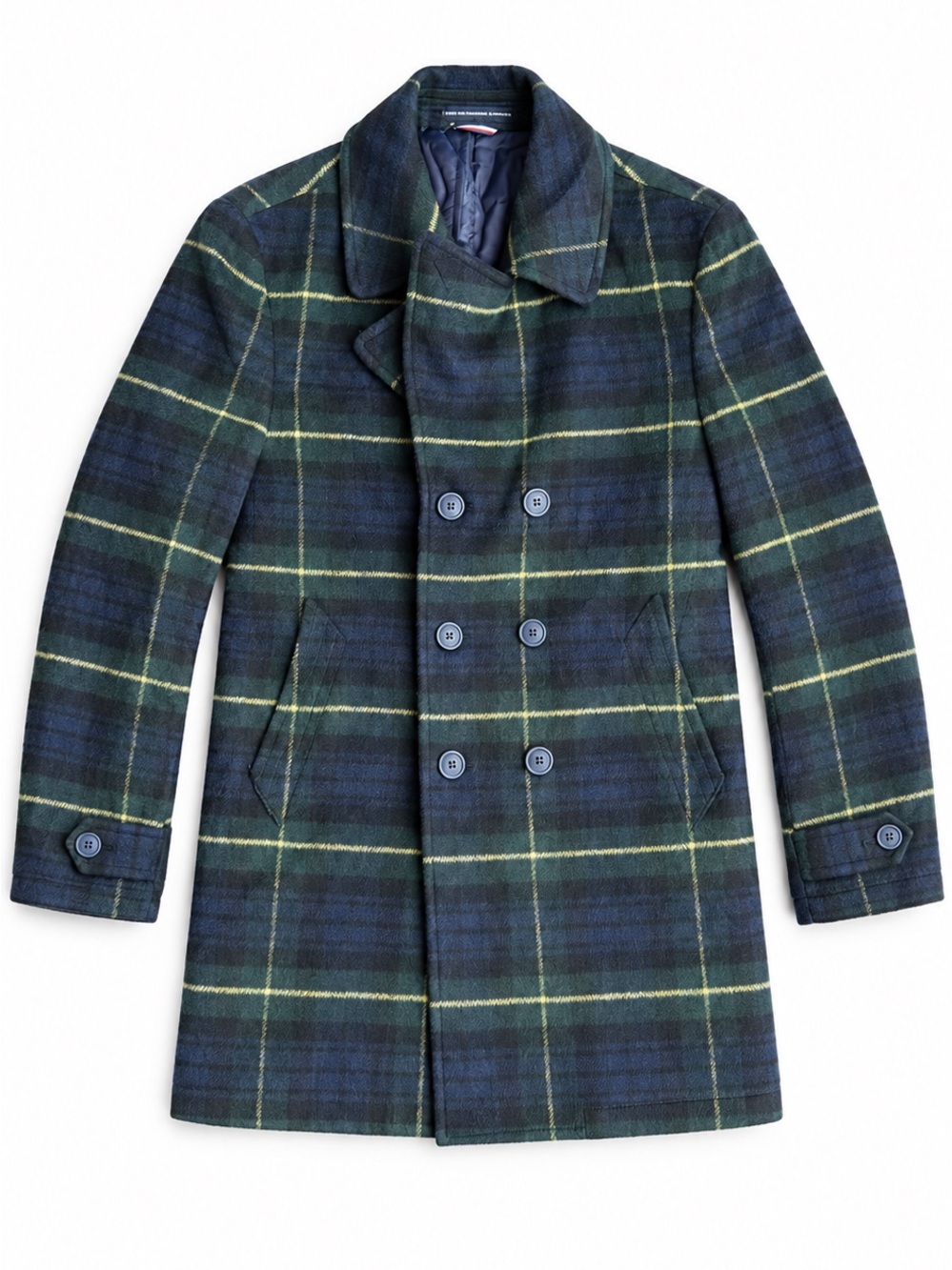 Tommy Hilfiger Plaid Wool Blend Double Breasted Coat Small New Without Tags